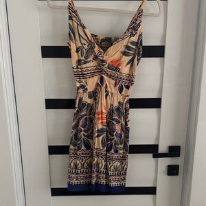 Floral Print Sleeveless Dress - Cream and Blue